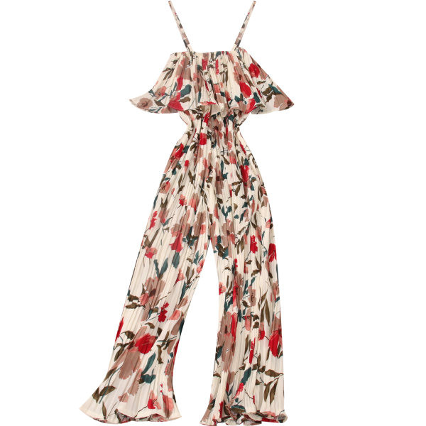 Ženski kombinezon s tankim naramenicama i cvjetnim motivima