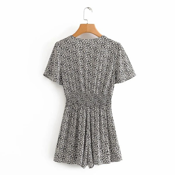 Salopetă casual de vară, cu decolteu și panglică