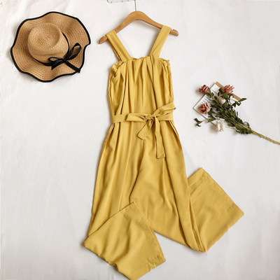 Salopetă lungă de damă cu legături în talie și bretele