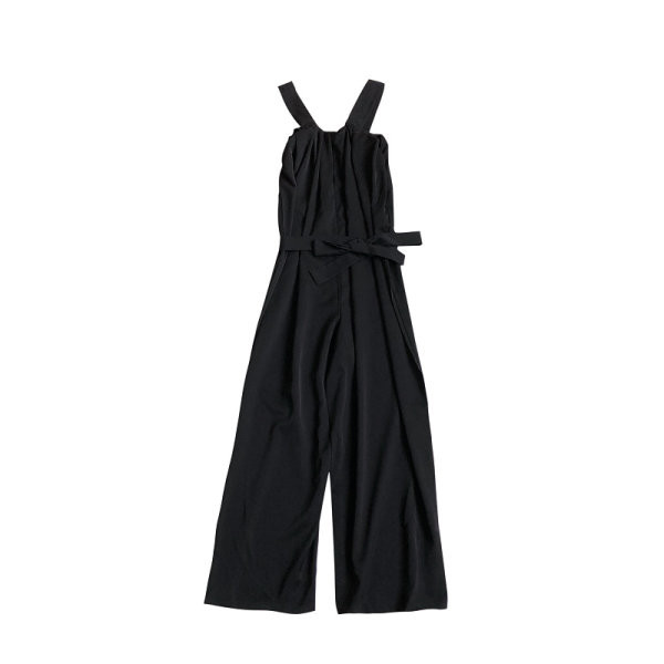 Salopetă lungă de damă cu legături în talie și bretele