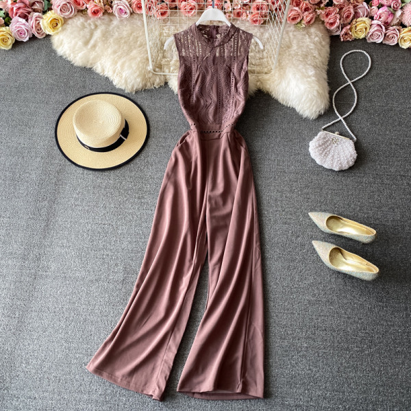 Salopetă lungă de damă modernă cu dantelă