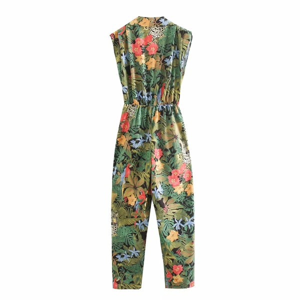 Μακρύ γυναικεία ολόσωμη φόρμα με λαιμόκοψη και λουλουδάτο μοτίβο