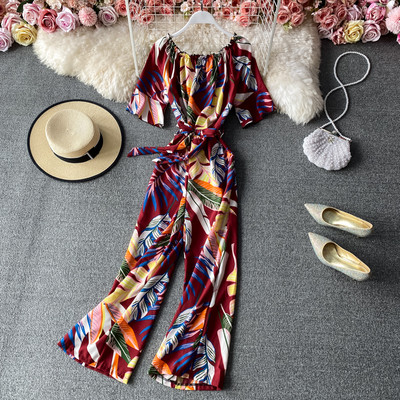 Šareni ženski dugi kombinezon sa 3/4 rukavima