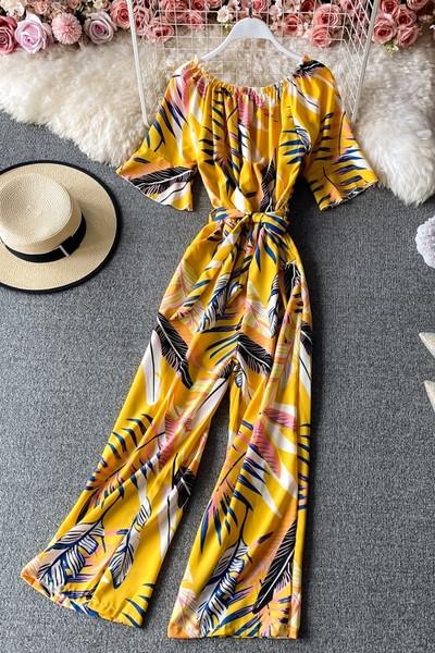 Šareni ženski dugi kombinezon sa 3/4 rukavima