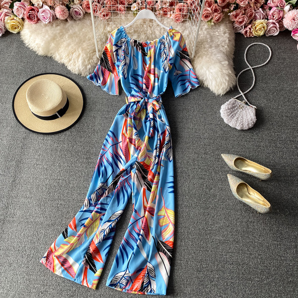 Šareni ženski dugi kombinezon sa 3/4 rukavima