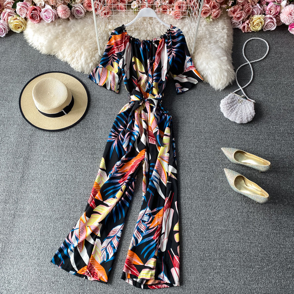 Šareni ženski dugi kombinezon sa 3/4 rukavima