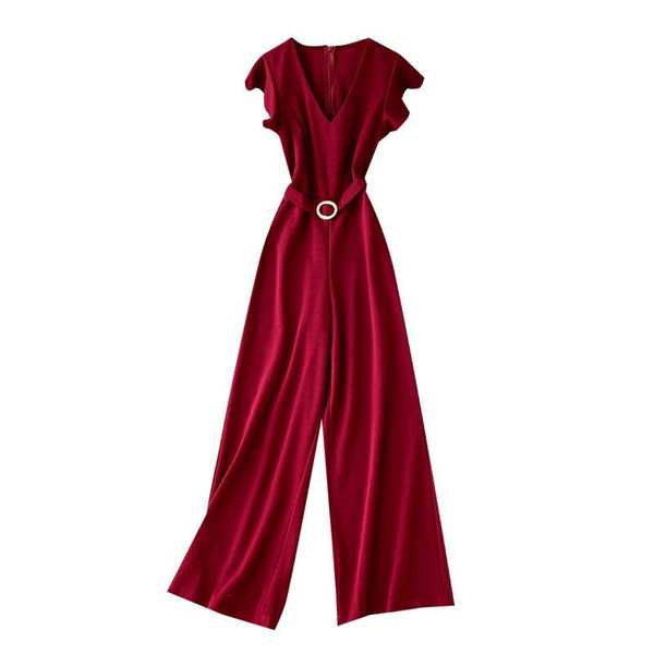 Naujo modelio moteriškas kombinezonas su špicine iškirpte ir dirželiu