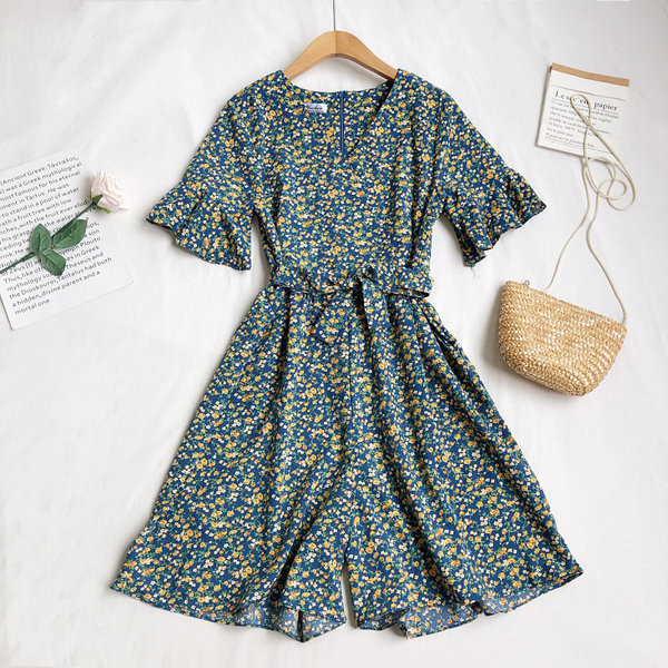 Ženski moderni kombinezon sa cvjetnim uzorkom i špic izrezom