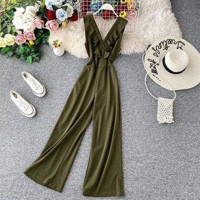 Salopetă lungă de damă model nou, cu decolteu spitz și bucle