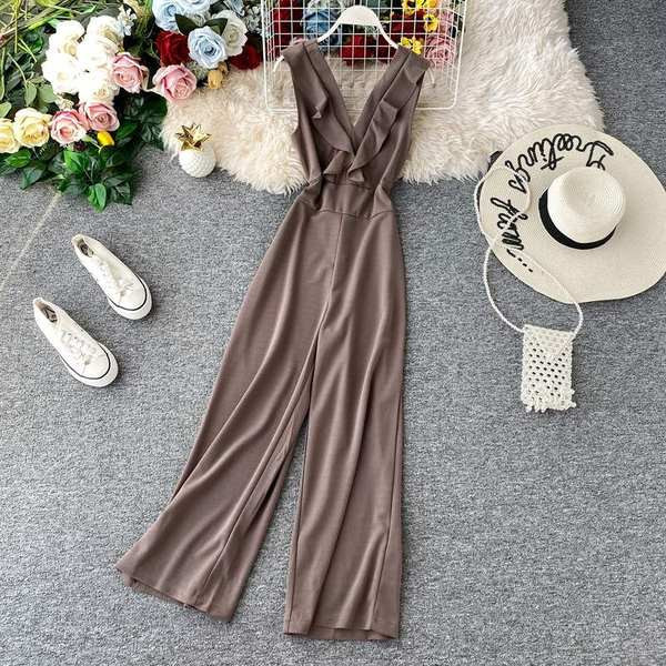 Salopetă lungă de damă model nou, cu decolteu spitz și bucle