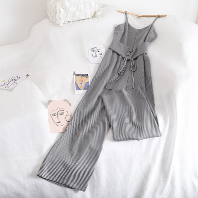 Salopeta lunga de dama cu cravate si bretele subtiri