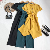 Model nou de salopeta dama cu nasturi si cravate in talie