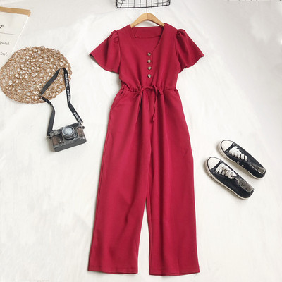 Model nou de salopeta dama cu nasturi si cravate in talie