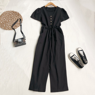 Model nou de salopeta dama cu nasturi si cravate in talie