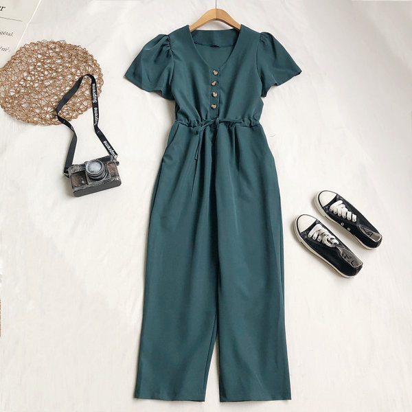 Model nou de salopeta dama cu nasturi si cravate in talie