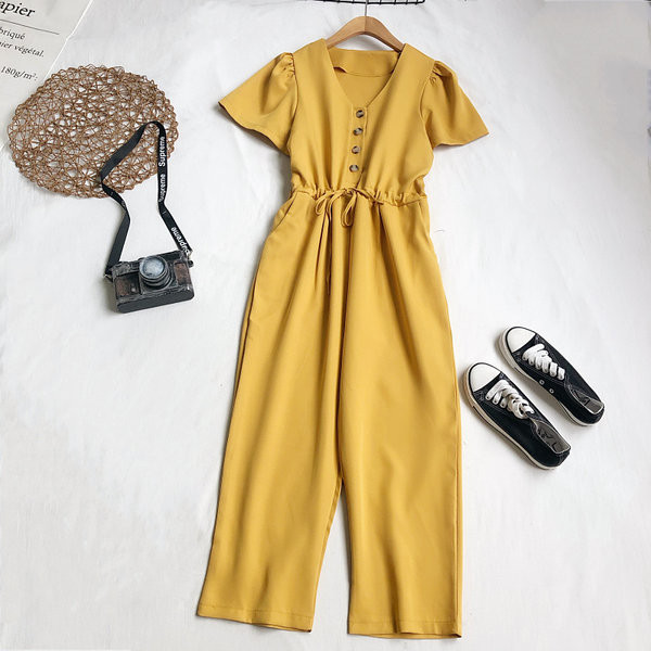 Model nou de salopeta dama cu nasturi si cravate in talie