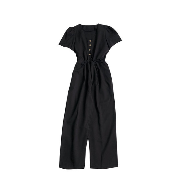 Model nou de salopeta dama cu nasturi si cravate in talie