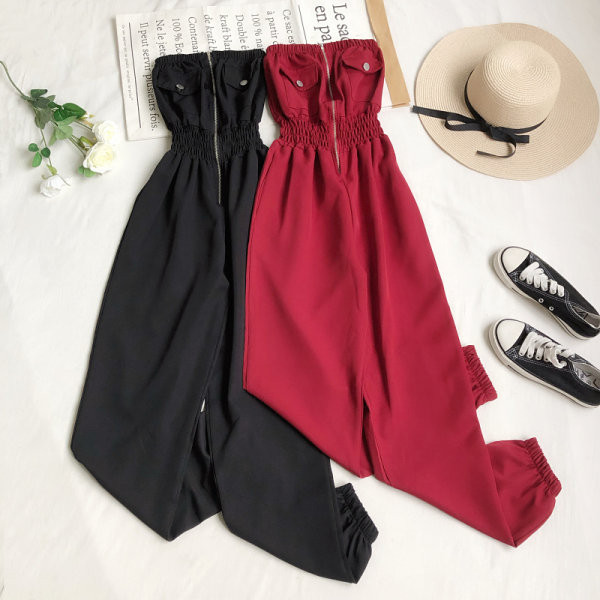 Γυναικεία ολόσωμη φόρμα με φερμουάρ και ελαστική μέση