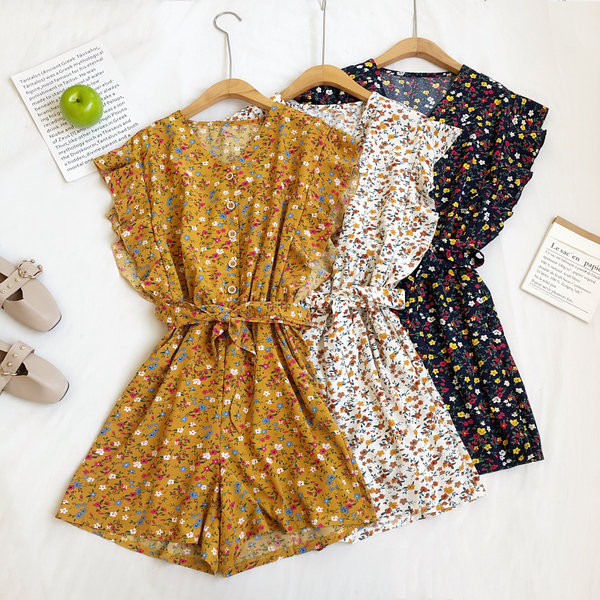 Ženski moderni kombinezon sa cvjetnim uzorkom i remenom