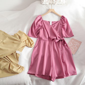 Salopeta de dama moderna cu cravate si maneci scurte