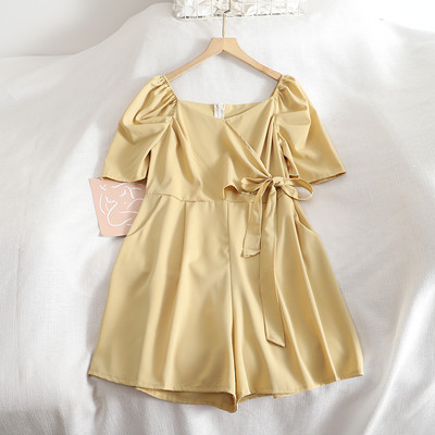 Salopeta de dama moderna cu cravate si maneci scurte