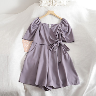 Salopeta de dama moderna cu cravate si maneci scurte