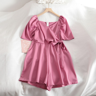 Salopeta de dama moderna cu cravate si maneci scurte