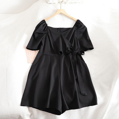 Salopeta de dama moderna cu cravate si maneci scurte