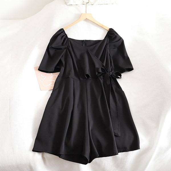 Salopeta de dama moderna cu cravate si maneci scurte