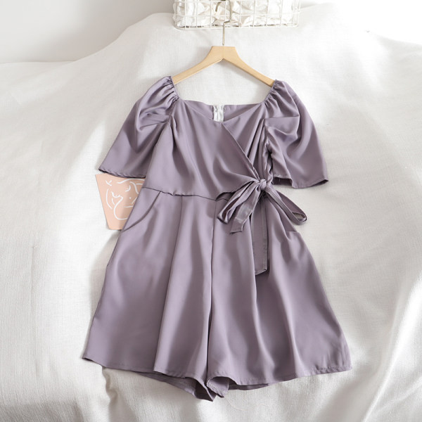 Salopeta de dama moderna cu cravate si maneci scurte