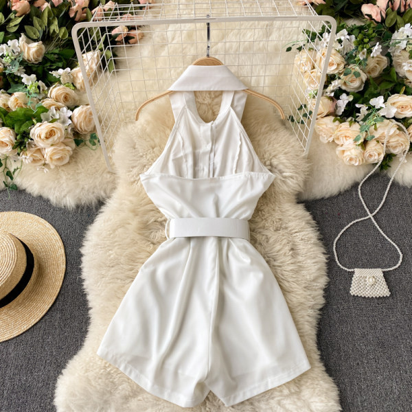 Salopeta de dama model nou cu guler si curea de culoare bila si negru