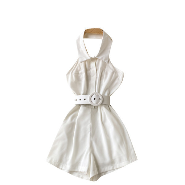 Salopeta de dama model nou cu guler si curea de culoare bila si negru