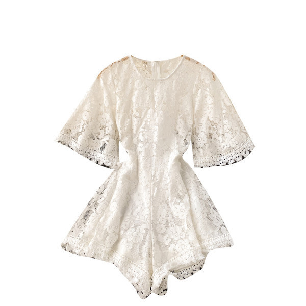 Salopetă de damă modernă din dantelă cu decolteu rotund