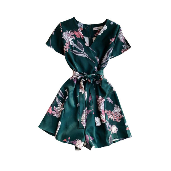 Salopetă de damă cu mâneci scurte și decolteu spitz