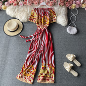 Salopetă de damă colorată cu legături în talie