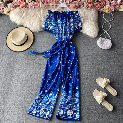 Salopetă de damă colorată cu legături în talie