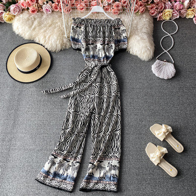 Salopetă de damă colorată cu legături în talie