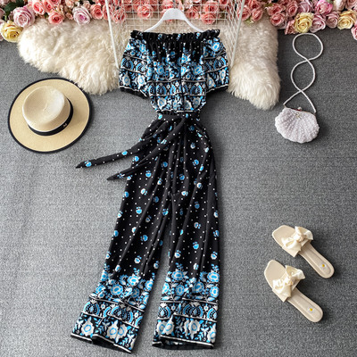 Salopetă de damă colorată cu legături în talie