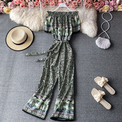 Salopetă de damă colorată cu legături în talie