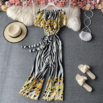 Salopetă de damă colorată cu legături în talie