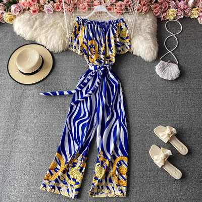 Salopetă de damă colorată cu legături în talie