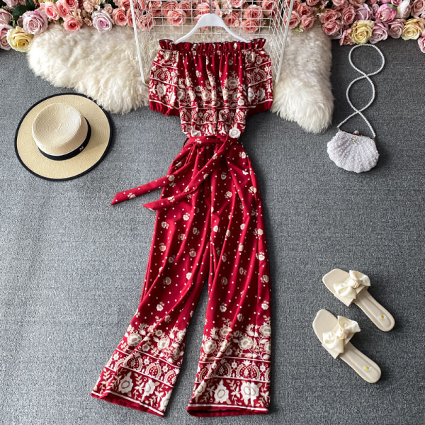 Salopetă de damă colorată cu legături în talie