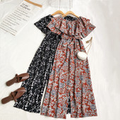 Γυναικεία μοντέρνα ολόσωμη φόρμα με λουλουδάτο μοτίβο και ζώνη στη μέση