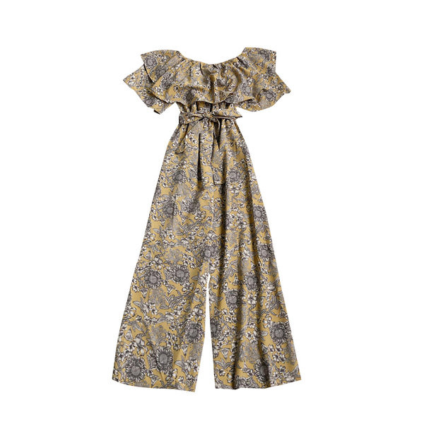 Γυναικεία μοντέρνα ολόσωμη φόρμα με λουλουδάτο μοτίβο και ζώνη στη μέση