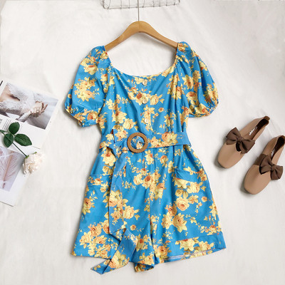 Salopeta de dama moderna cu centura si model floral