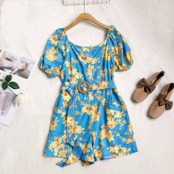 Salopeta de dama moderna cu centura si model floral