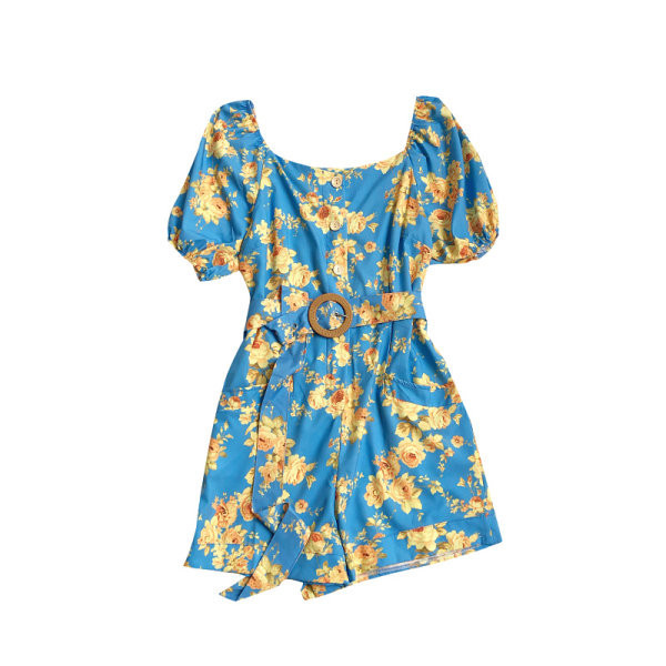 Salopeta de dama moderna cu centura si model floral