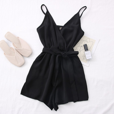 Salopeta de dama cu bretele subtiri si curea in talie