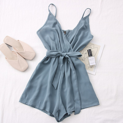 Salopeta de dama cu bretele subtiri si curea in talie