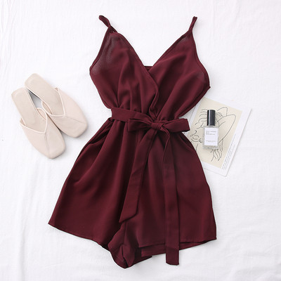 Salopeta de dama cu bretele subtiri si curea in talie